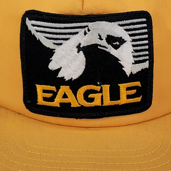 Vintage EAGLE Patch Snapback Trucker Hat Baseball Fishing Cap Yellow USA Made - Picture 3 of 7